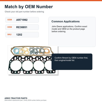 John Deere Head Gasket Set AR71992 RE38851