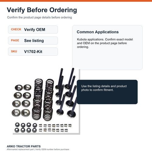 Kubota V1702 cylinder head valve train kit