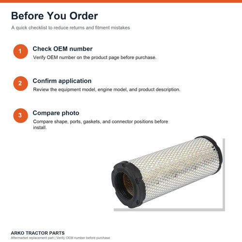 Air Filter for Kohler 25 083 01-S, Kawasaki 11013-7020 and Kubota