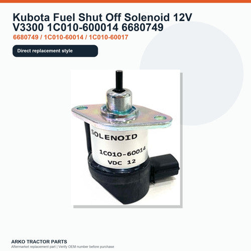12V Fuel Shutoff Solenoid 1C010-60014 6680749 for Kubota V3300 Bobcat