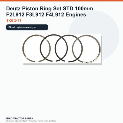 Piston Ring Set 100mm STD 02233074 for Deutz F2L912 F3L912 F4L912