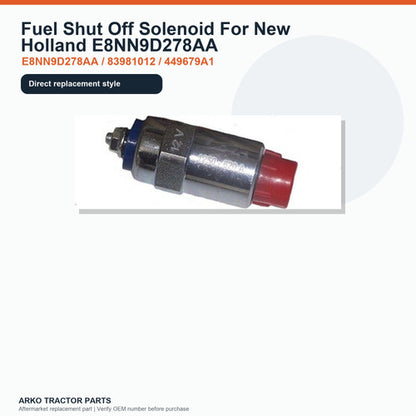 Fuel Shut Off Solenoid For New Holland E8NN9D278AA