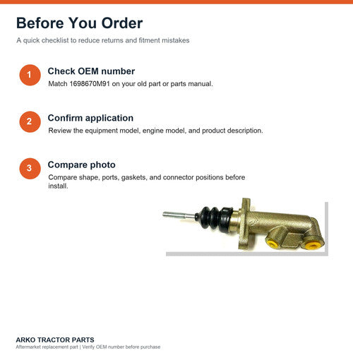 Massey Ferguson Master Brake Cylinder 1698670M91