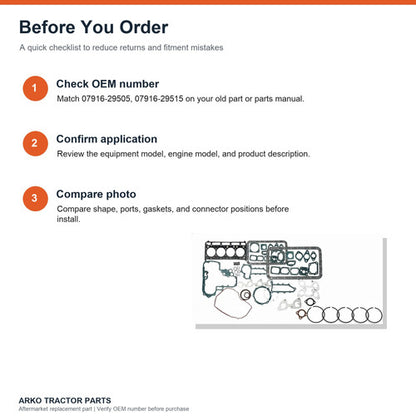 Kubota V2203 Full Engine Gasket Set Kit with 4 Piston Ring Sets (STD) 87mm 4 Cyl