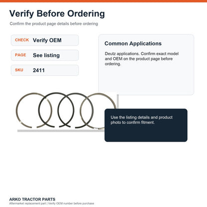 Piston Ring Set 100mm STD 02233074 for Deutz F2L912 F3L912 F4L912